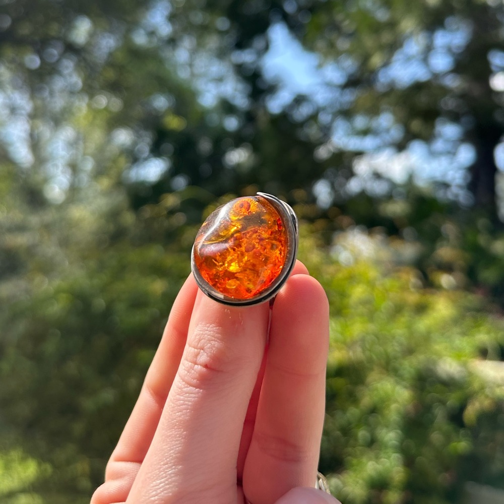 Genuine Baltic Amber Ring 925 Silver